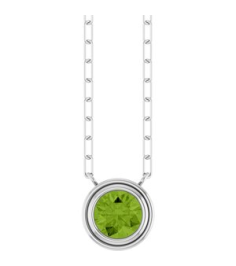88688 Necklace Set 14K White Round Natural Peridot 6 Mm 18 In Polished Natural Peridot Bezel-Set Necklace