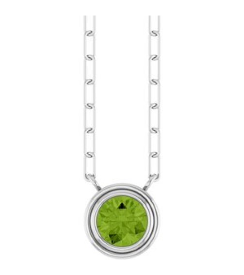 88688 Necklace Set Sterling Silver Round Natural Peridot 5 Mm 18 In Polished Natural Peridot Bezel-Set Necklace