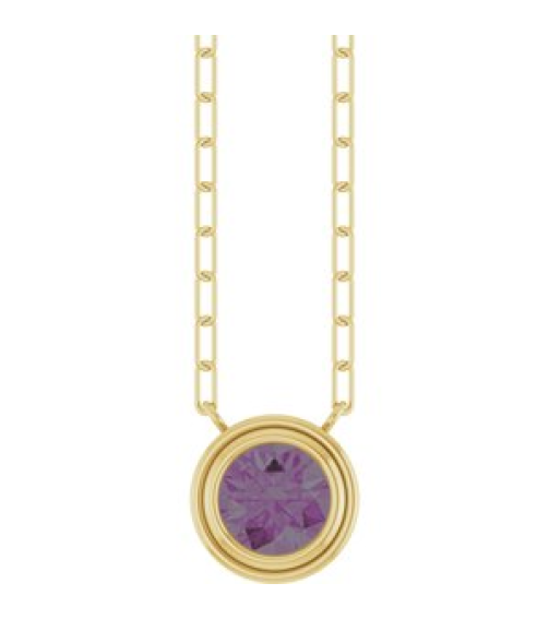 88688 Necklace Set 14K Yellow Round Lab-Grown Alexandrite 6 Mm 18 In Polished Lab-Grown Alexandrite Bezel-Set Necklace