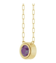 88688 Necklace Set 14K Yellow Round Lab-Grown Alexandrite 6 Mm 18 In Polished Lab-Grown Alexandrite Bezel-Set Necklace