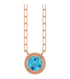 88688 Necklace Set 14K Rose Round Natural Blue Zircon 5 Mm 18 In Polished Natural Blue Zircon Bezel-Set Necklace