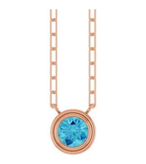 88688 Necklace Set 14K Rose Round Natural Blue Zircon 5 Mm 18 In Polished Natural Blue Zircon Bezel-Set Necklace
