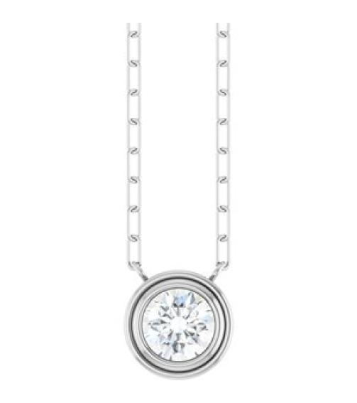 88688 Necklace Set Sterling Silver Round Natural White Sapphire 6 Mm 18 In Polished Natural White Sapphire Bezel-Set Necklace