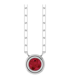 88688 Necklace Set 14K White Round Natural Ruby 4 Mm 18 In Polished Natural Ruby Bezel-Set Necklace
