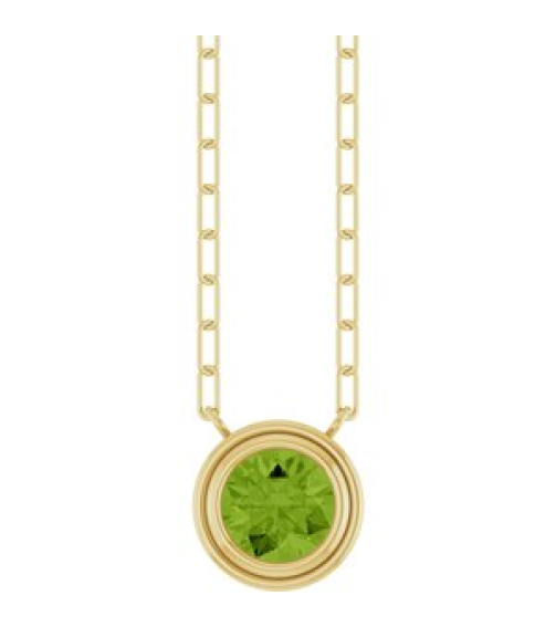 88688 Necklace Set 14K Yellow Round Natural Peridot 6 Mm 18 In Polished Natural Peridot Bezel-Set Necklace