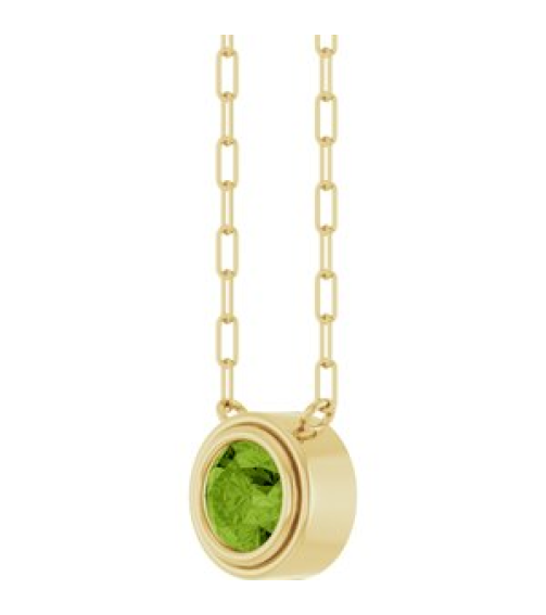 88688 Necklace Set 14K Yellow Round Natural Peridot 6 Mm 18 In Polished Natural Peridot Bezel-Set Necklace