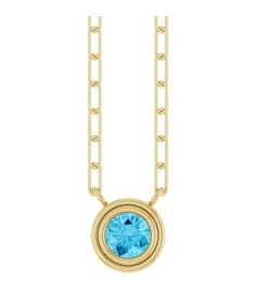 88688 Necklace Set 14K Yellow Round Natural Aquamarine 4 Mm 18 In Polished Natural Aquamarine Bezel-Set Necklace