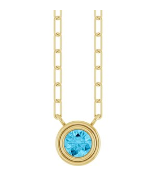 88688 Necklace Set 14K Yellow Round Natural Aquamarine 4 Mm 18 In Polished Natural Aquamarine Bezel-Set Necklace