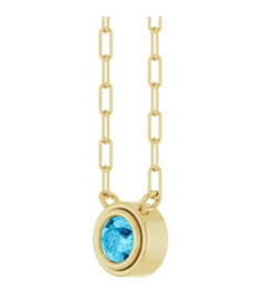 88688 Necklace Set 14K Yellow Round Natural Aquamarine 4 Mm 18 In Polished Natural Aquamarine Bezel-Set Necklace