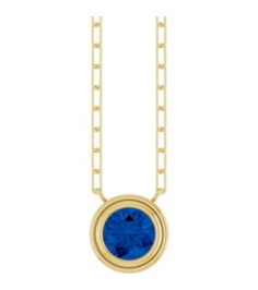88688 Necklace Set 14K Yellow Round Natural Blue Sapphire 6 Mm 18 In Polished Natural Blue Sapphire Bezel-Set Necklace