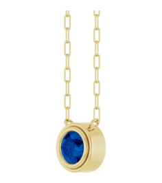 88688 Necklace Set 14K Yellow Round Natural Blue Sapphire 6 Mm 18 In Polished Natural Blue Sapphire Bezel-Set Necklace