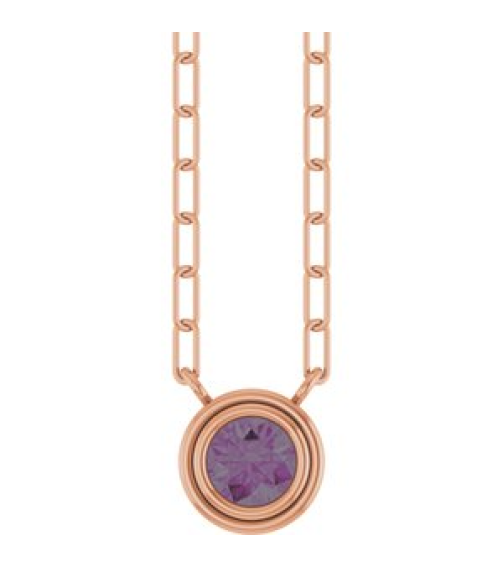 88688 Necklace Set 14K Rose Round Natural Alexandrite 4 Mm 18 In Polished Natural Alexandrite Bezel-Set Necklace