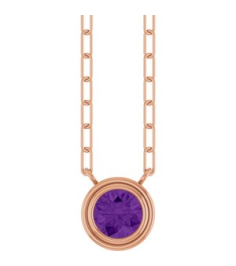 88688 Necklace Set 14K Rose Round Natural Amethyst 5 Mm 18 In Polished Natural Amethyst Bezel-Set Necklace