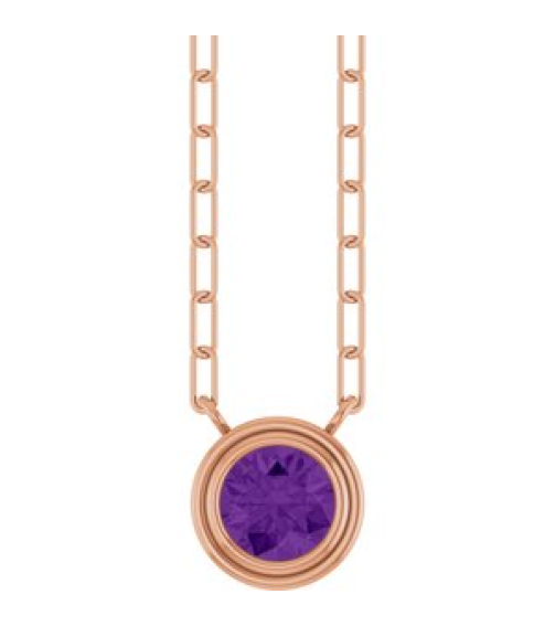 88688 Necklace Set 14K Rose Round Natural Amethyst 5 Mm 18 In Polished Natural Amethyst Bezel-Set Necklace