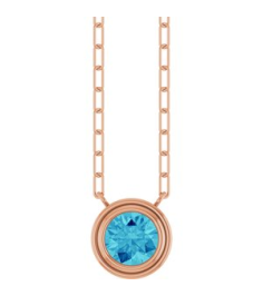 88688 Necklace Set 14K Rose Round Natural Blue Zircon 6 Mm 18 In Polished Natural Zircon Bezel-Set Necklace