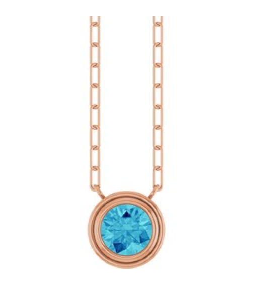 88688 Necklace Set 14K Rose Round Natural Blue Zircon 6 Mm 18 In Polished Natural Zircon Bezel-Set Necklace