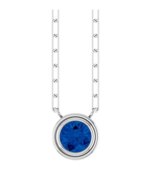 88688 Necklace Set Sterling Silver Round Lab-Grown Blue Sapphire 5 Mm 18 In Polished Lab-Grown Blue Sapphire Bezel-Set Necklace