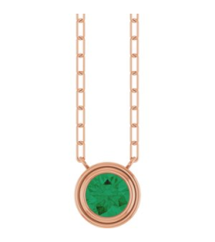 88688 Necklace Set 14K Rose Round Natural Emerald 6 Mm 18 In Polished Natural Emerald Bezel-Set Necklace