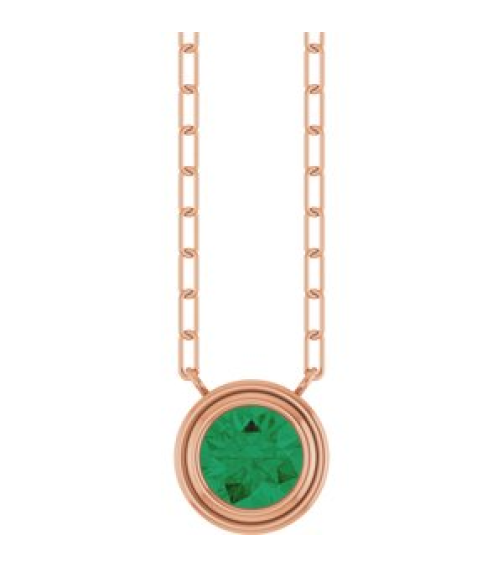 88688 Necklace Set 14K Rose Round Natural Emerald 6 Mm 18 In Polished Natural Emerald Bezel-Set Necklace