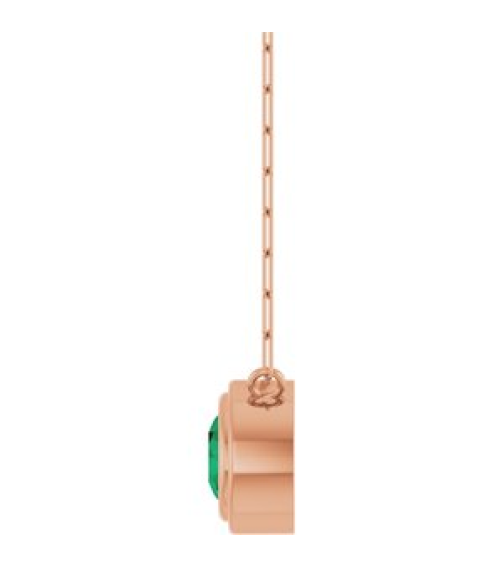 88688 Necklace Set 14K Rose Round Natural Emerald 6 Mm 18 In Polished Natural Emerald Bezel-Set Necklace
