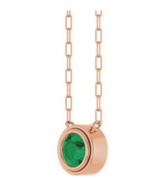 88688 Necklace Set 14K Rose Round Natural Emerald 6 Mm 18 In Polished Natural Emerald Bezel-Set Necklace
