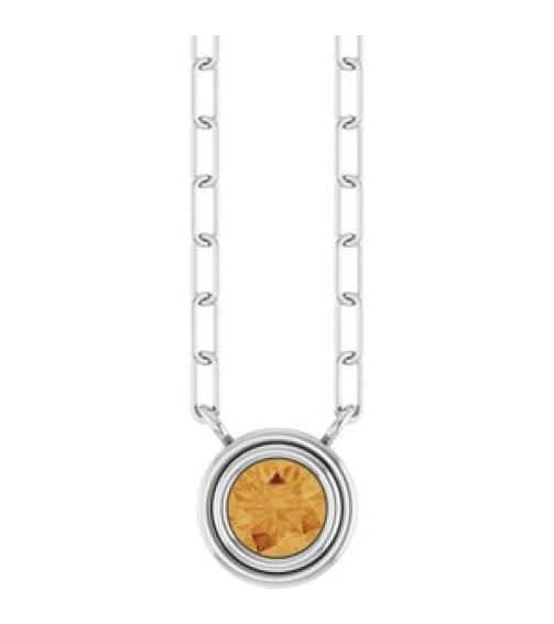 88688 Necklace Set 14K White Round Natural Citrine 4 Mm 18 In Polished Natural Citrine Bezel-Set Necklace