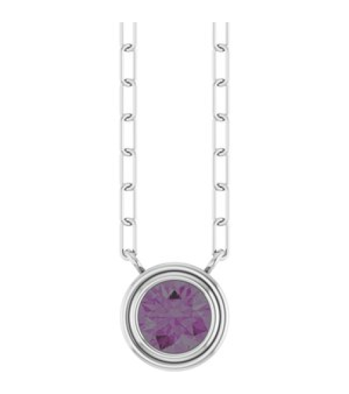 88688 Necklace Set Sterling Silver Round Lab-Grown Alexandrite 5 Mm 18 In Polished Lab-Grown Alexandrite Bezel-Set Necklace