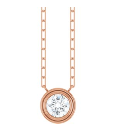 88688 Necklace Set 14K Rose Round Natural White Sapphire 6 Mm 18 In Polished Natural White Sapphire Bezel-Set Necklace