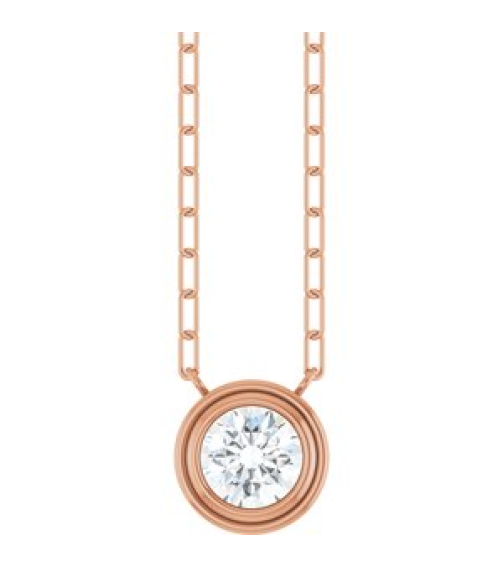 88688 Necklace Set 14K Rose Round Natural White Sapphire 6 Mm 18 In Polished Natural White Sapphire Bezel-Set Necklace