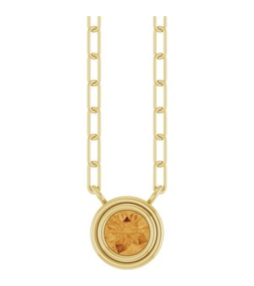 88688 Necklace Set 14K Yellow Round Natural Citrine 4 Mm 18 In Polished Natural Citrine Bezel-Set Necklace