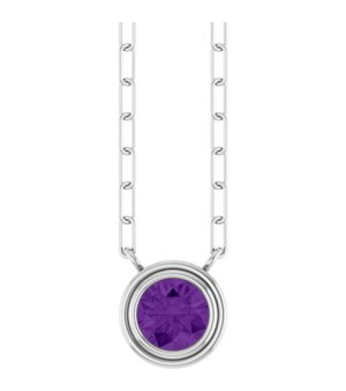 88688 Necklace Set Sterling Silver Round Natural Amethyst 5 Mm 18 In Polished Natural Amethyst Bezel-Set Necklace