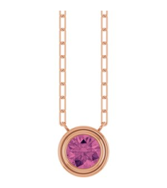 88688 Necklace Set 14K Rose Round Natural Pink Tourmaline 6 Mm 18 In Polished Natural Pink Tourmaline Bezel-Set Necklace