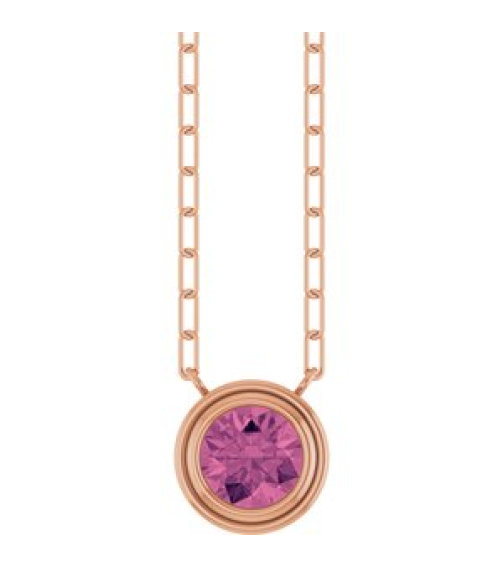 88688 Necklace Set 14K Rose Round Natural Pink Tourmaline 6 Mm 18 In Polished Natural Pink Tourmaline Bezel-Set Necklace