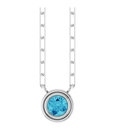 88688 Necklace Set 14K White Round Natural Blue Zircon 4 Mm 18 In Polished Natural Blue Zircon Bezel-Set Necklace