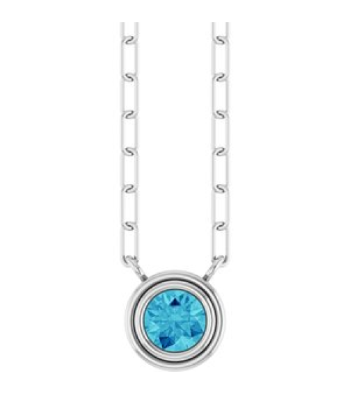 88688 Necklace Set 14K White Round Natural Blue Zircon 4 Mm 18 In Polished Natural Blue Zircon Bezel-Set Necklace