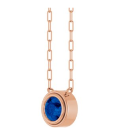 88688 Necklace Set 14K Rose Round Lab-Grown Blue Sapphire 6 Mm 18 In Polished Lab-Grown Blue Sapphire Bezel-Set Necklace