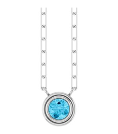 88688 Necklace Set 14K White Round Natural Aquamarine 4 Mm 18 In Polished Natural Aquamarine Bezel-Set Necklace