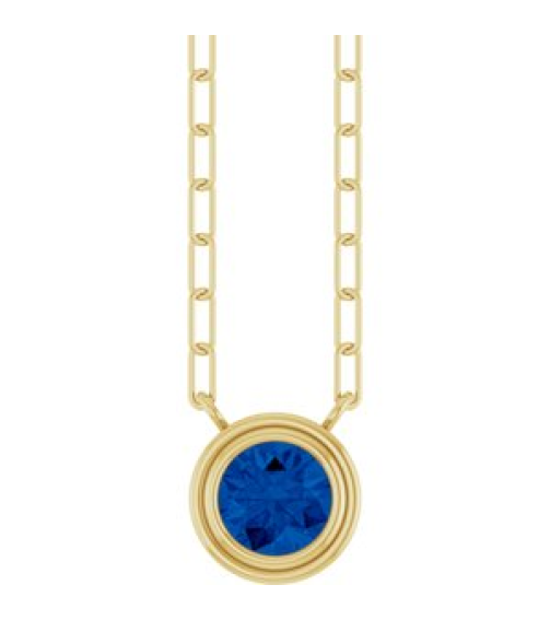 88688 Necklace Set 14K Yellow Round Lab-Grown Blue Sapphire 5 Mm 18 In Polished Lab-Grown Blue Sapphire Bezel-Set Necklace