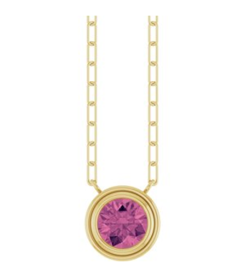 88688 Necklace Set 14K Yellow Round Natural Pink Tourmaline 6 Mm 18 In Polished Natural Pink Tourmaline Bezel-Set Necklace