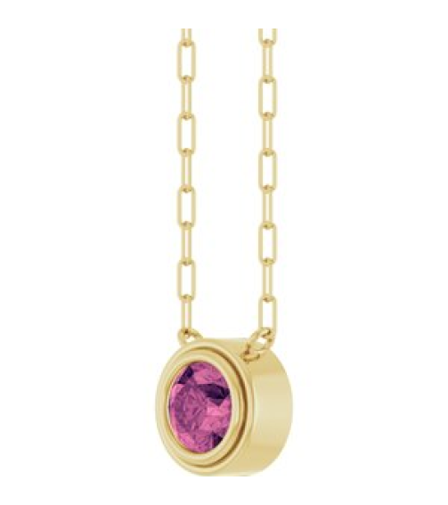 88688 Necklace Set 14K Yellow Round Natural Pink Tourmaline 6 Mm 18 In Polished Natural Pink Tourmaline Bezel-Set Necklace