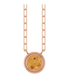 88688 Necklace Set 14K Rose Round Natural Citrine 5 Mm 18 In Polished Natural Citrine Bezel-Set Necklace