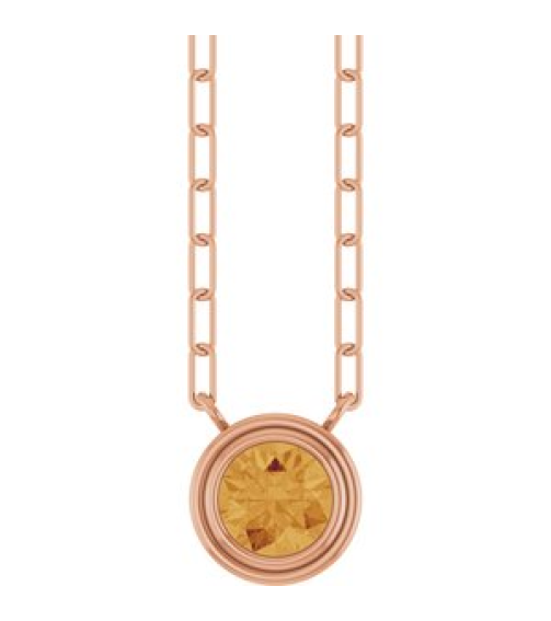 88688 Necklace Set 14K Rose Round Natural Citrine 5 Mm 18 In Polished Natural Citrine Bezel-Set Necklace