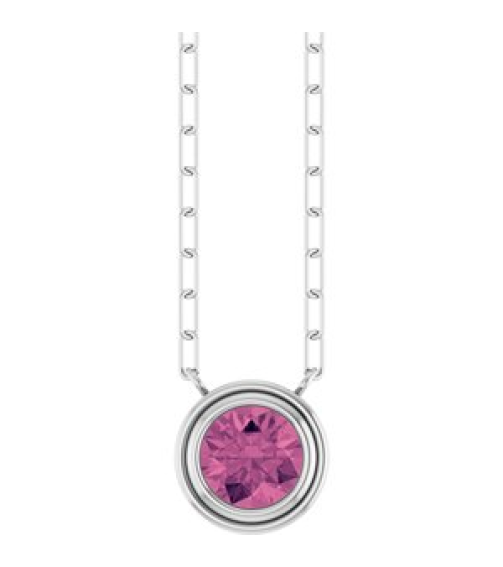 88688 Necklace Set Sterling Silver Round Natural Pink Tourmaline 6 Mm 18 In Polished Natural Pink Tourmaline Bezel-Set Necklace
