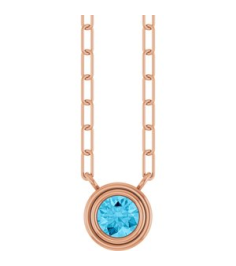 88688 Necklace Set 14K Rose Round Natural Aquamarine 4 Mm 18 In Polished Natural Aquamarine Bezel-Set Necklace