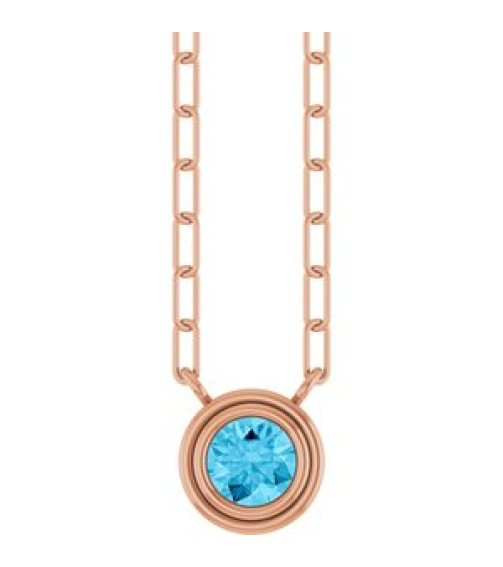88688 Necklace Set 14K Rose Round Natural Aquamarine 4 Mm 18 In Polished Natural Aquamarine Bezel-Set Necklace