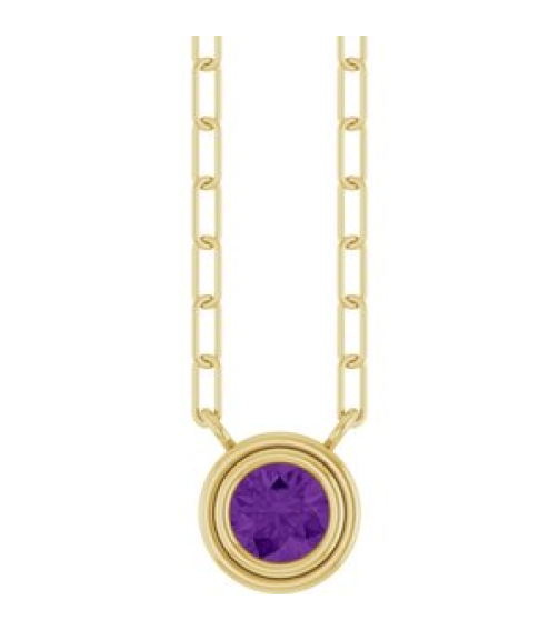 88688 Necklace Set 14K Yellow Round Natural Amethyst 4 Mm 18 In Polished Natural Amethyst Bezel-Set Necklace