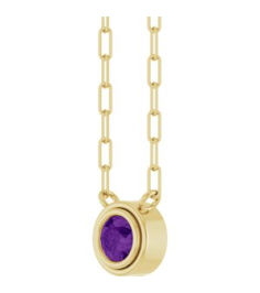 88688 Necklace Set 14K Yellow Round Natural Amethyst 4 Mm 18 In Polished Natural Amethyst Bezel-Set Necklace