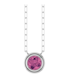 88688 Necklace Set 14K White Round Natural Pink Tourmaline 6 Mm 18 In Polished Natural Pink Tourmaline Bezel-Set Necklace