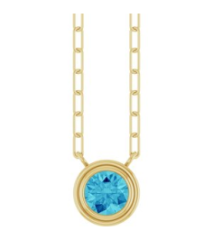 88688 Necklace Set 14K Yellow Round Natural Blue Zircon 5 Mm 18 In Polished Natural Blue Zircon Bezel-Set Necklace