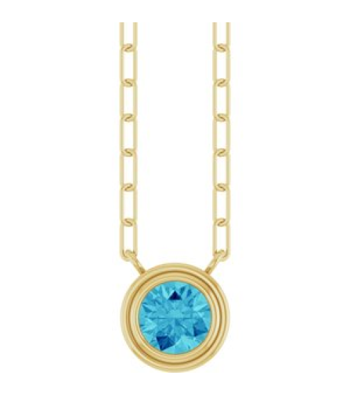 88688 Necklace Set 14K Yellow Round Natural Blue Zircon 5 Mm 18 In Polished Natural Blue Zircon Bezel-Set Necklace